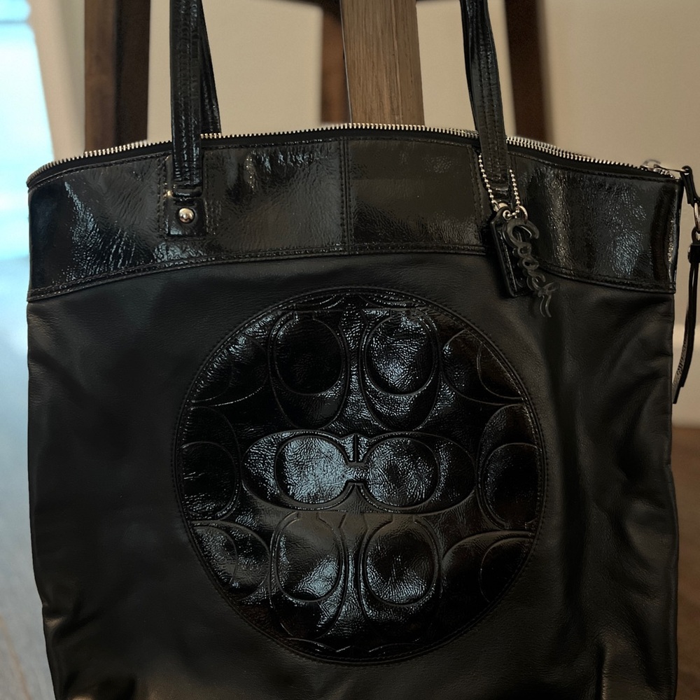 Coach Black Leather and Canvas Tote Bag